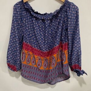 BeachLunchLounge Womens Paisley Off Shoulder Pullover Blouse Multicolor Small